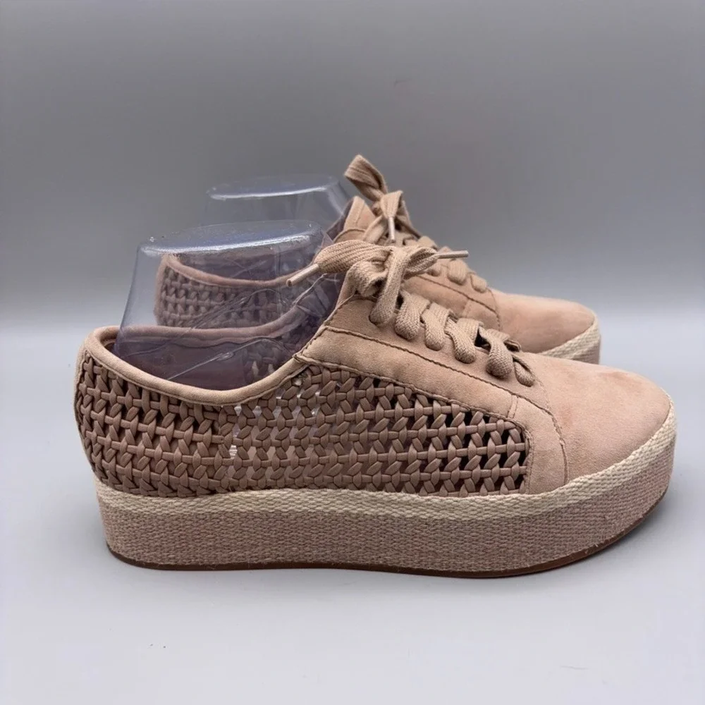 Vince Camuto Platform Sneakers Womens 7.5 Tan Woven Suede Espadrille Casual Boho